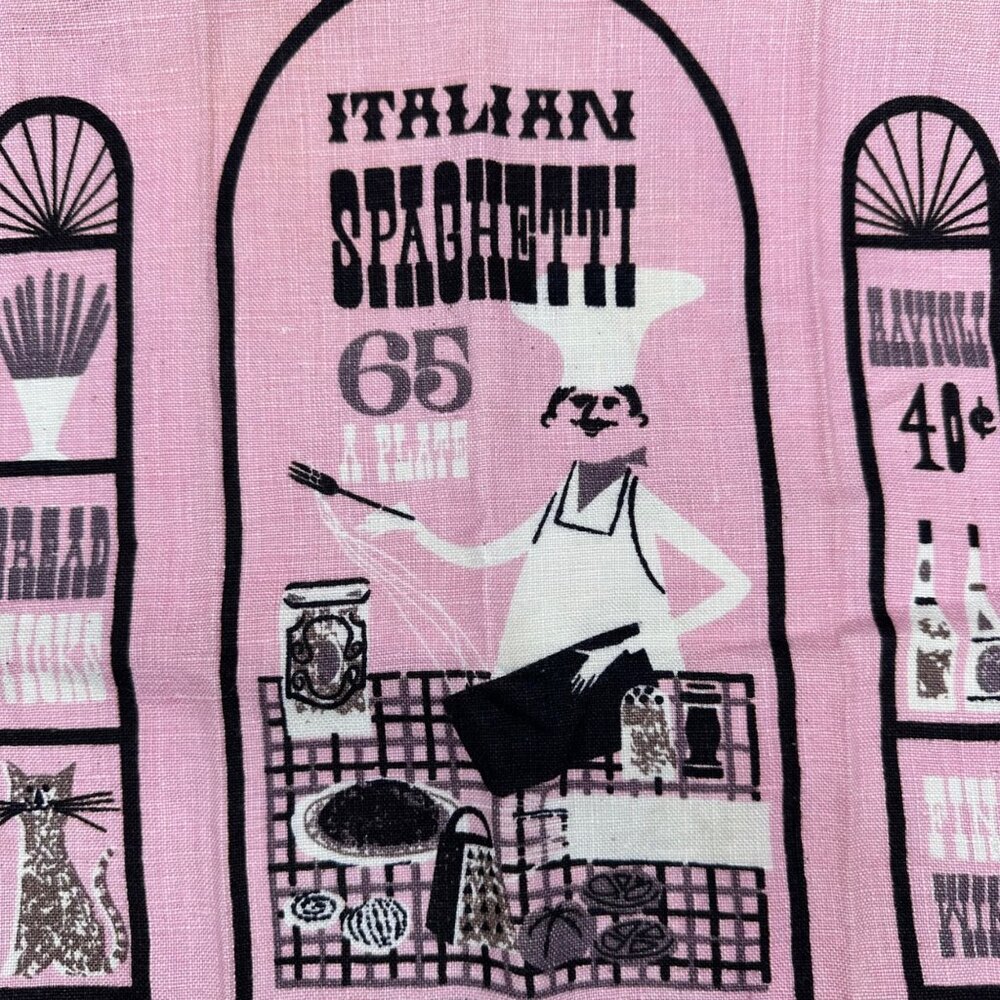 Vintage Kitchen Hand Towel 1960s Townhouse Linen Sewell Jackson Pink Kitschy MCM - Picture 7 of 13
